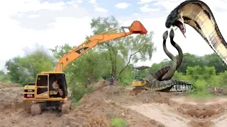 CAT The Excavator Loading Trucks Scary With Big Snake During New Road Construction৷ SR HD OFFICIAL