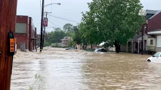 Heavy Rain from Tropical Storm Isaias Causes Kutztown Road to Flood