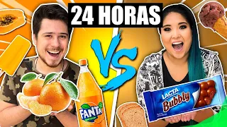 24 HORAS só COMENDO COMIDA LARANJA e MARROM | Jeru e Cheru