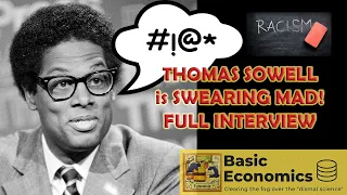 Young THOMAS SOWELL swearing mad about charges of Reagan racism w/ Ed Meese, Milton Friedman (1981)