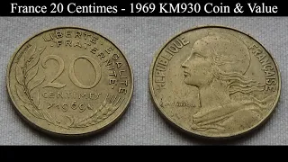 France 20 Centimes - 1969 KM930 Coin & Value