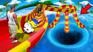 SHINCHAN AND FRANKLIN TRIED THE HIGHEST AND DEEPEST HOLE THREE WATER SLIDES MELA CHALLENGE GTA 5