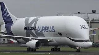 Airbus beluga XL2 F-GXLH close up  doing a 360  on the runway after landing in Hawarden Airport