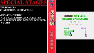 Sonic the Hedgehog 3 [USA] (Sega Genesis) - (Special Stages - All Chaos Emeralds | 100% Completion)