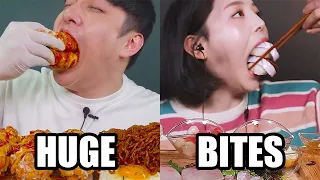 korean mukbangers taking EXTREME big bites