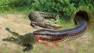 Crocodile Enters Python Burrow To Steal Baby Python And Is Killed By Python