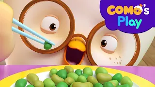 Como's Play | Bean Chopstick Challenge | Cartoon video for kids