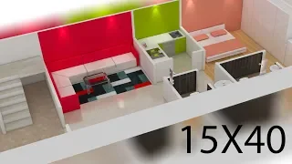 15X40 House plan 3d view by nikshail