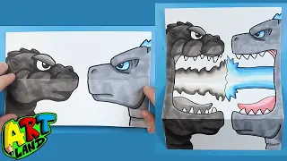 How to Draw GODZILLA 1954 VS GODZILLA 2021 SURPRISE FOLD