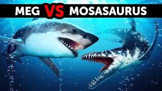 Was wäre, wenn Megalodon auf den Riesenseedinosaurier Mosasaurus treffen würde?