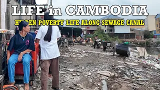 HIDDEN POVERTY LIFE ALONG SEWAGE CANAL in PHNOM PENH CITY, CAMBODIA -​ [2K] Walk Tour