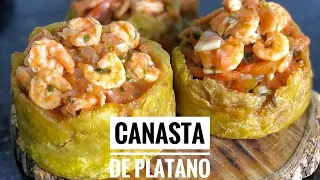 CANASTA DE PLATANO rellena con CAMARONES EN GUISO