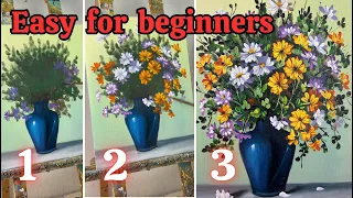 Simple flower painting for beginners / Step by step for beginners / acrylic painting flowers