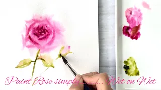 Rose- Simple Watercolor Painting - Without Pencil Sketch-Tutorial Step by Step