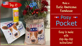 Moooo COW AMERICANA “POSY POCKET” DIY | RUSTIC COUNTRY DECOUPAGE IDEA! | EZ Method 🇺🇸