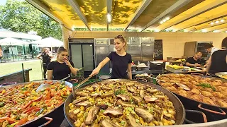 Huge Street Food Festival in Budapest, Hungary. Pulled Pork, Pans of Traditional Food & more