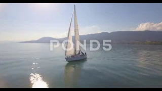 Sailing voile Neuchâtel 4K drone Royalty free stock video footage