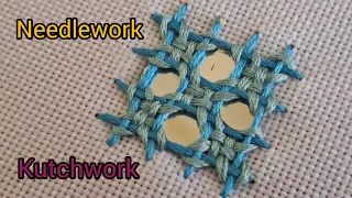 needlework, kutchwork with simple scaffolding, designed by mirror