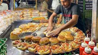 BURGER MAKING 🍔 Super Fast Cooking skill 😨 Egg shami Bun Kabab Street Food of Karachi Pakistan