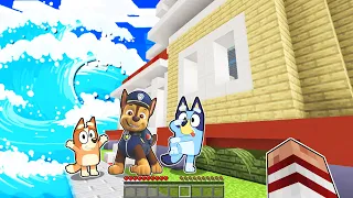 BLUEY, BINGO Y CHASE DE PAW PATROL SOBREVIVEN A UN TSUNAMI EN MINECRAFT