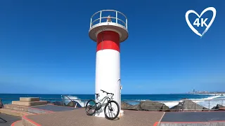 4K Lighthouse Bike Ride. Gold Coast Australia. Cycle Treadmill Background. Natural Sound.
