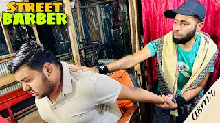 Intense Neck Cracking and Acupressure Head Massage On the Chair By Street barber || ASMR Barber ✅