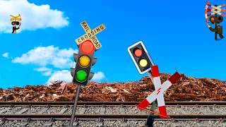 【踏切アニメ】信号機と一緒にふみきりカンカン😂😂😂Traffic lights and railroad crossings!!