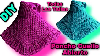 Poncho con cuello ABIERTO a crochet todas las tallas *Paso A Paso*