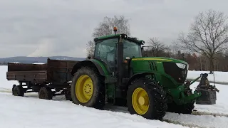 WINTER MANURE - TRAKTORY A NAKLADAČ  NA SNĚHU -  VYVÁŽENÍ HNOJE. ZETOR + JOHN DEERE + JCB.