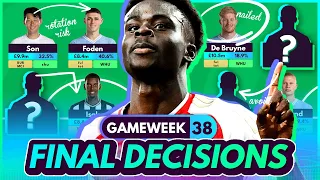FINAL FPL DECISIONS FOR GW38! Saka & De Bruyne Injury Updates!⚠️🚨 | Fantasy Premier League 2023-24