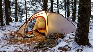 Winter Hot Tent Camping In Snow And Freezing Temperatures