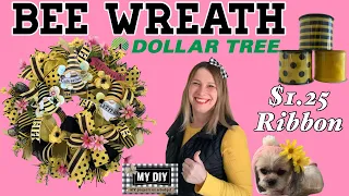 DOLLAR TREE BEE WREATH DIY | DECO MESH WREATH | SPRING & SUMMER WREATH | BEE GNOMES!