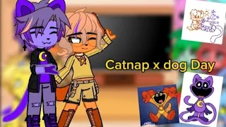 smiling critters react To catnap x dog Day gacha nox 💜🧡1/3