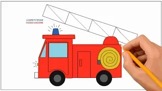 How to Draw a Fire Truck Step by Step Easy For Kids | Coloring Page, Drawing Learn Colors For Kids