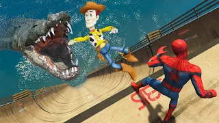 GTA 5 Spiderman vs Woody Ragdolls & Falls Ep.1 [Toy Story]