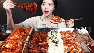 SUB)Spicy Grilled Chicken and Sweet Chili Fried Chicken Mukbang Asmr with Rice