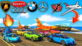 GTA 5: WORLD FAMOUS SUPER FAST CARS Vs FASTEST AIRPLANE ✈️ LONGEST AIRPORT 🔥 GTA 5 MODS!