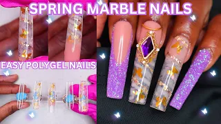 ✨SPRING MARBLE POLYGEL NAILS | HOW TO ENCAPSULATE NAIL FOILS & GLITTERS