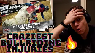 IRISH GUY REACTS TO BIGGEST BULLRIDING INJURIES (CANT LOOK AWAY!!))