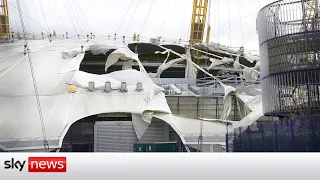 Storm Eunice: London's O2 arena roof ripped open