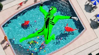 GTA 5 SPIDERMAN Jumping Into Pool - Water Ragdolls Spider-shark (Euphoria Physics) Episode 01