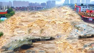 China become a vast ocean! Dyke breach along the China River caused severe flooding in Yuncheng