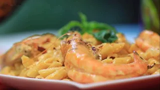 Pennes aux crevettes sauce rosée - مقرونة بالكروفات روزي