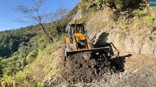 Fixing Rain Damaged Hilly Narrow Road with JCB Backhoe Loader