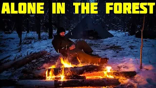 Alone In The Forest - Steak - Nachos - Hot Tent - Craft Beer - Winter Camping