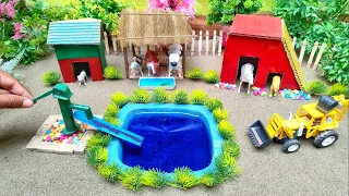 DIY tractor Farm Diorama with mini lake supply Water for animals | mini house for Cow,Horse,Pig #49
