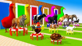 5 Giant Ducks,Dog,Cow,Tiger,Chicken,Fountain Crossing Transformation Animal Cartoon Paint & Animals