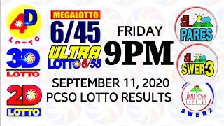 Lotto Result September 11 2020 (Friday), 6/45, 6/58, 3D, 2D | PCSO lottery draw