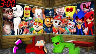 JJ and Mikey HIDE From Scary MONSTERS in Minecraft Challenge Maizen SONIC MAN FROM WINDOW PAW PATROL