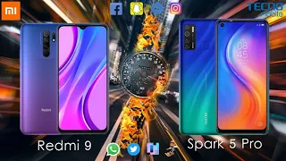 Speed Test Xiaomi Redmi 9 vs Tecno Spark 5 Pro | helio G80 vs helio A25 | Review with Hamza